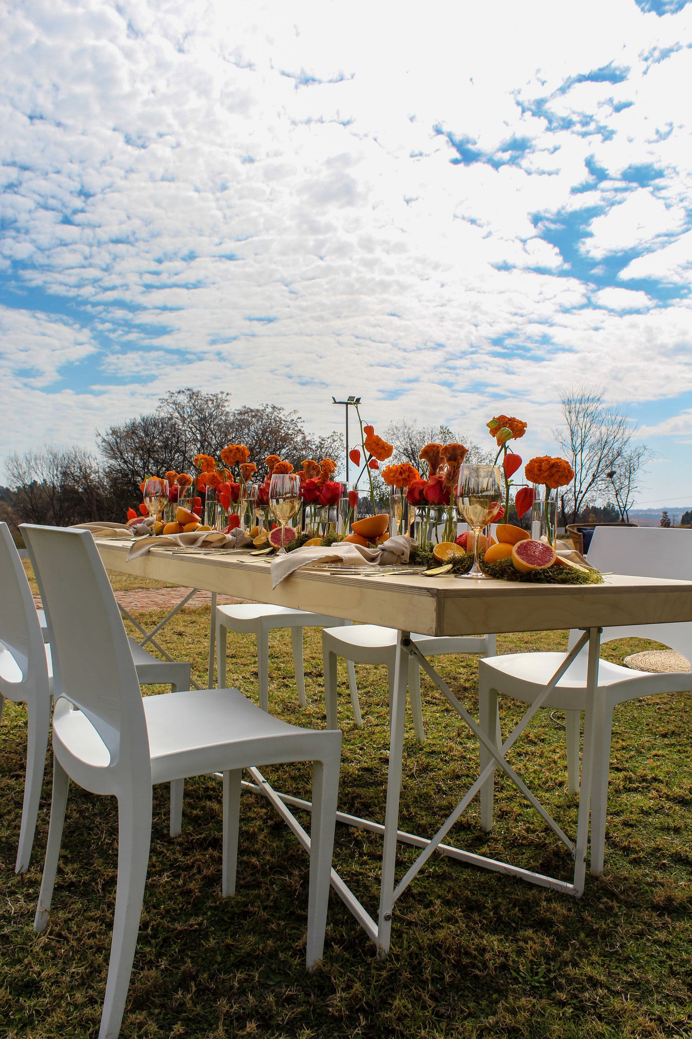 Long-table dining in the gardens