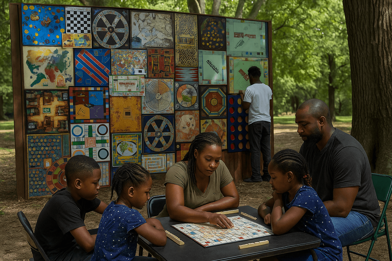 Board games wall at Lora Gardens team building area